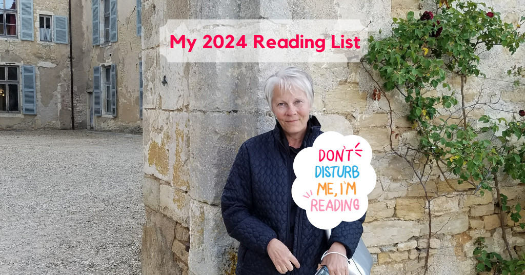Mary Emmer standing in front of castle with Reading List 2024 in red