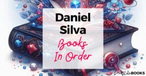 multicolor antique book with daniel silva books in order on top